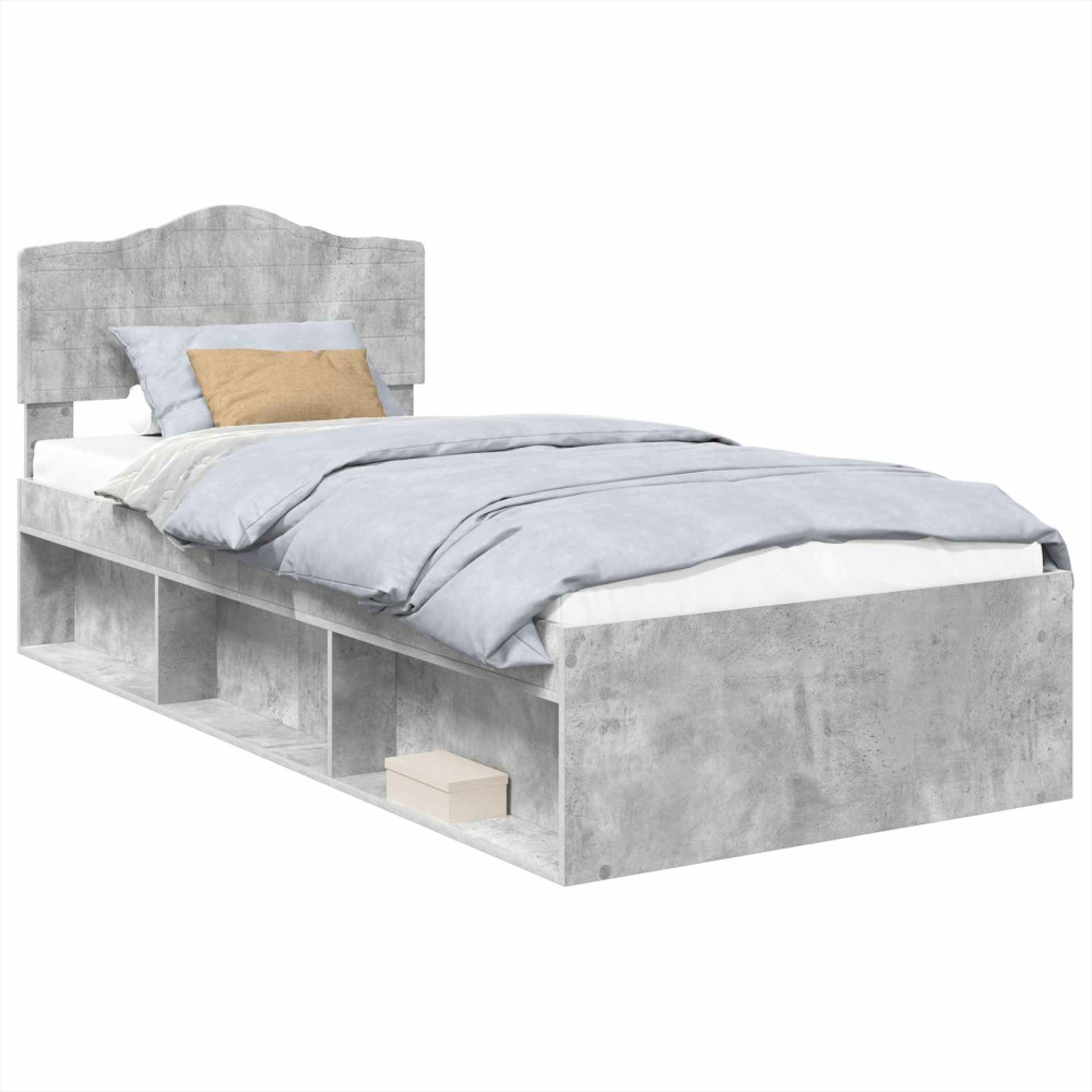 Produktbild för Sängram med huvudgavel Betonggrå 75 x 190 cm Massiv furu