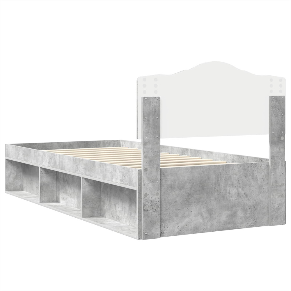 Produktbild för Sängram med huvudgavel Betonggrå 75 x 190 cm Massiv furu