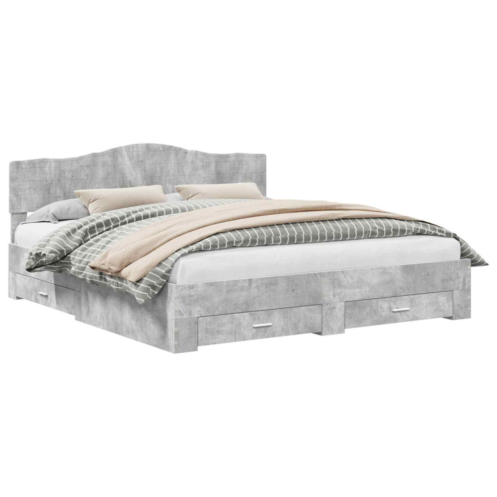 Produktbild för Sängram med huvudgavel Betonggrå 180 x 200 cm Konstruerat trä