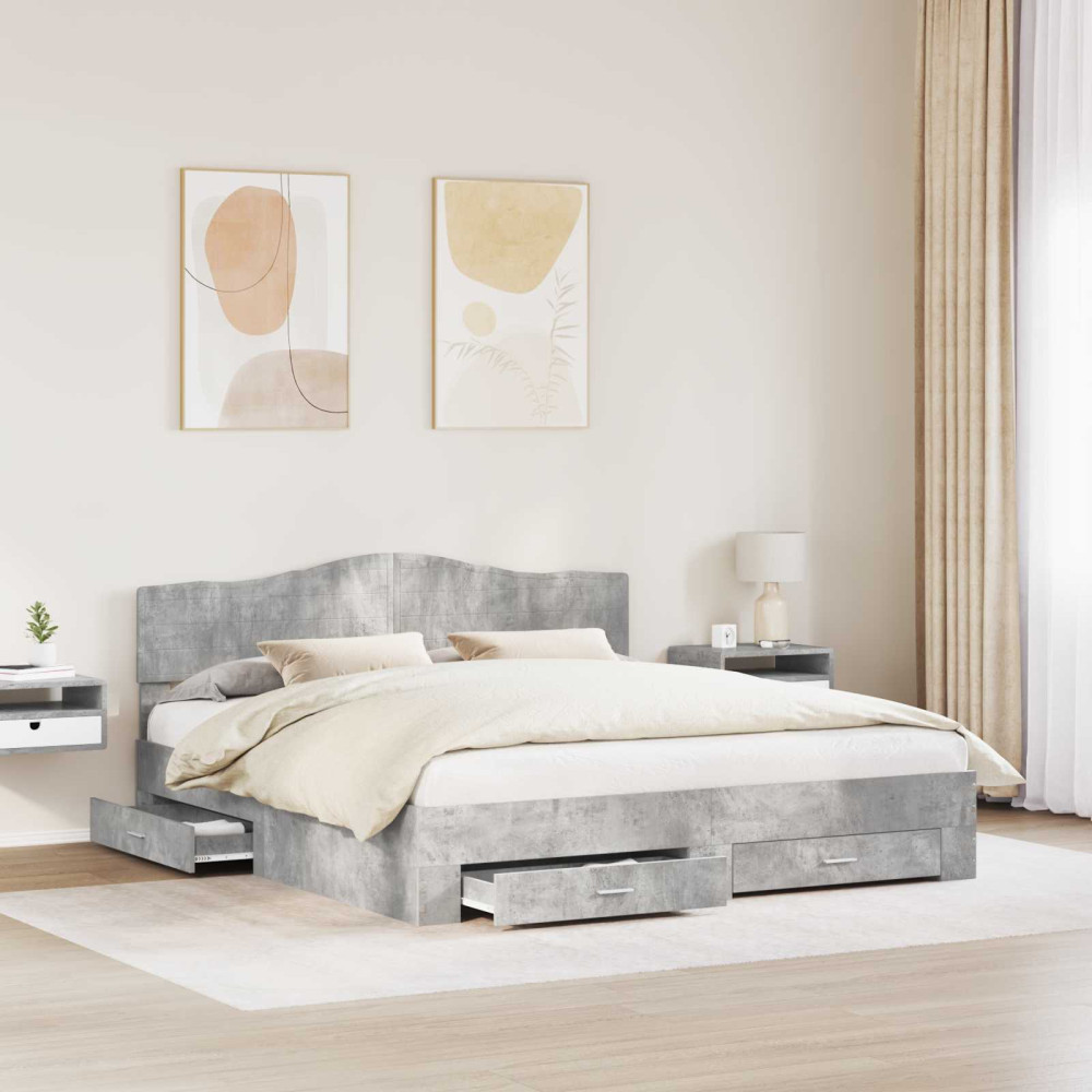 Produktbild för Sängram med huvudgavel Betonggrå 180 x 200 cm Konstruerat trä