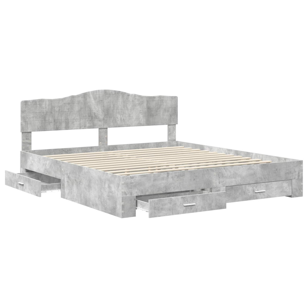 Produktbild för Sängram med huvudgavel Betonggrå 180 x 200 cm Konstruerat trä