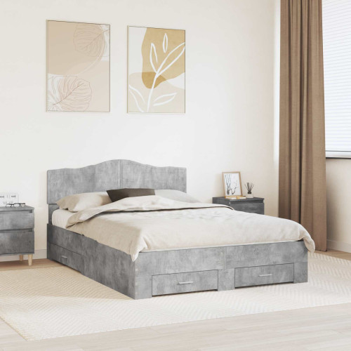 vidaXL Sängram med huvudgavel Betonggrå 150 x 200 cm Konstruerat trä