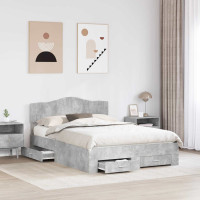 Produktbild för Sängram med huvudgavel Betonggrå 150 x 200 cm Konstruerat trä