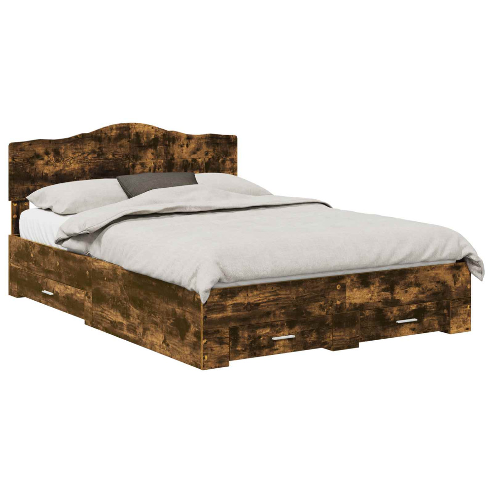 Produktbild för Sängram med låda Rökt ek 140 x 190 cm Konstruerat trä