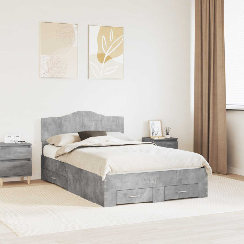 vidaXL Sängram med huvudgavel Betonggrå 135 x 190 cm Konstruerat trä