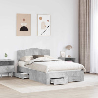 Produktbild för Sängram med huvudgavel Betonggrå 135 x 190 cm Konstruerat trä