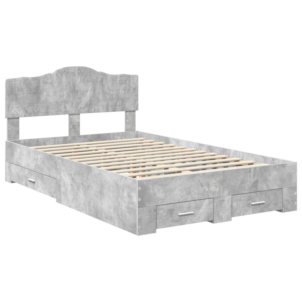 Produktbild för Sängram med huvudgavel Betonggrå 135 x 190 cm Konstruerat trä