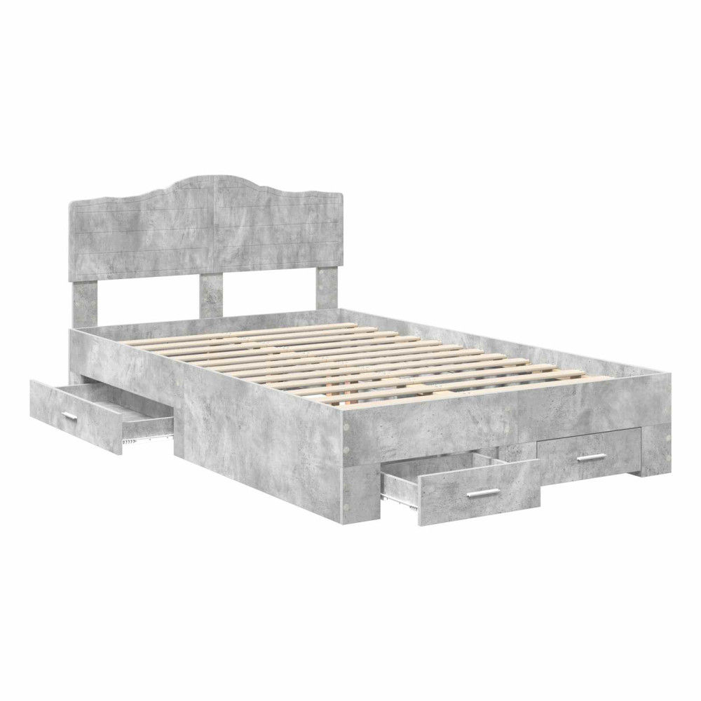 Produktbild för Sängram med huvudgavel Betonggrå 135 x 190 cm Konstruerat trä