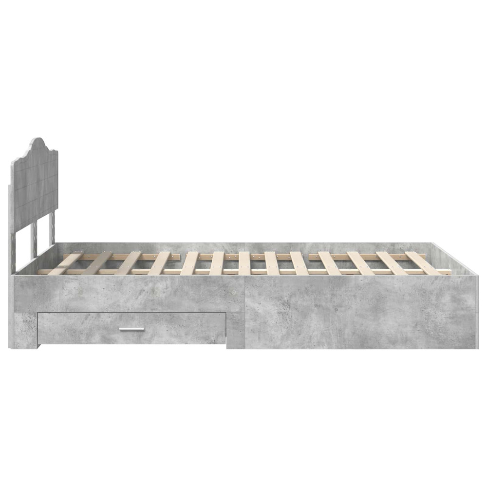 Produktbild för Sängram med huvudgavel Betonggrå 135 x 190 cm Konstruerat trä