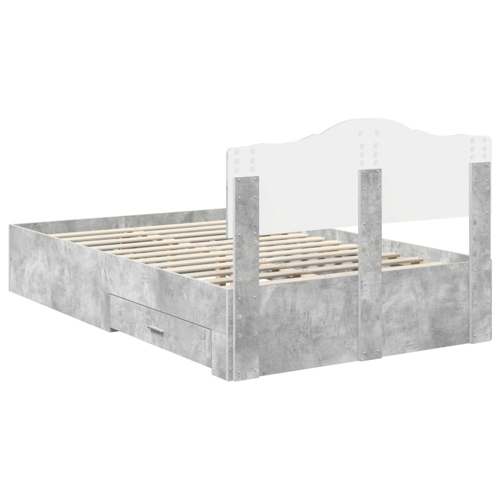 Produktbild för Sängram med huvudgavel Betonggrå 135 x 190 cm Konstruerat trä