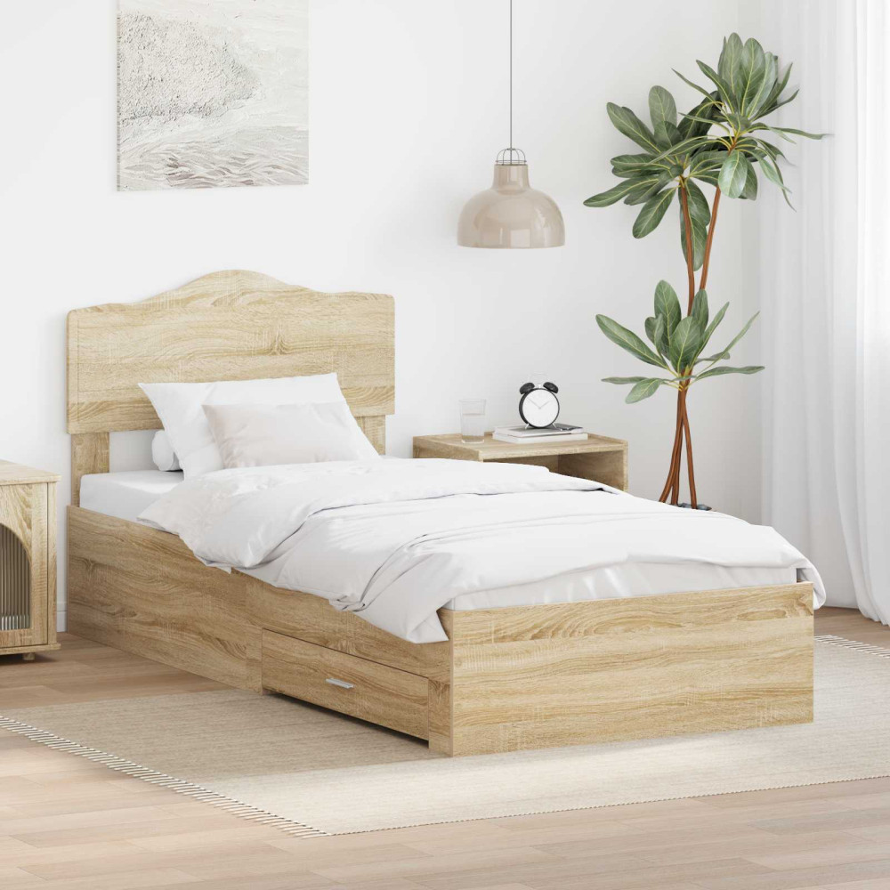 Produktbild för Sängram med huvudgavel Sonoma-ek 100 x 200 cm Konstruerat trä