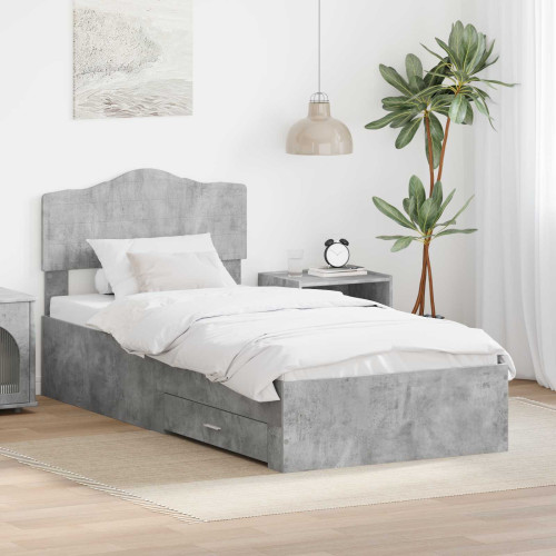 vidaXL Sängram med huvudgavel Betonggrå 90 x 190 cm Konstruerat trä
