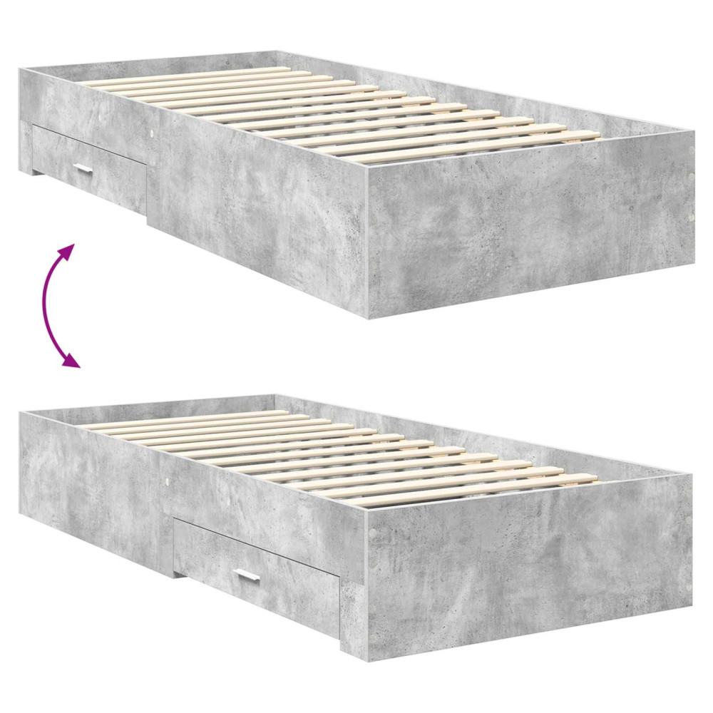 Produktbild för Sängram med huvudgavel Betonggrå 90 x 190 cm Konstruerat trä