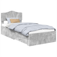 Produktbild för Sängram med huvudgavel Betonggrå 90 x 190 cm Konstruerat trä