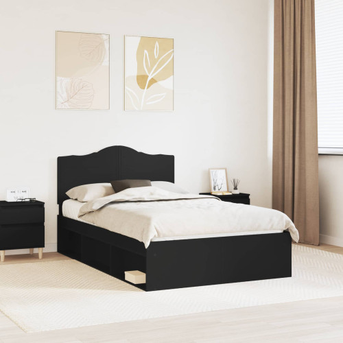 vidaXL Sängram med huvudgavel Svart 135 x 190 cm Massiv furu