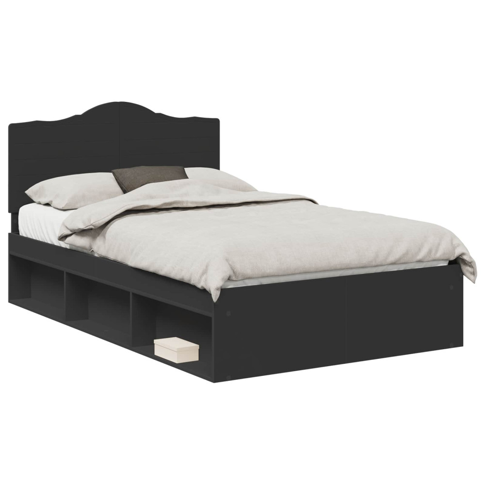 Produktbild för Sängram med huvudgavel Svart 135 x 190 cm Massiv furu