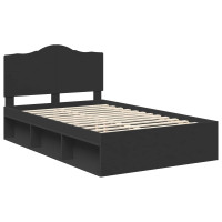 Produktbild för Sängram med huvudgavel Svart 135 x 190 cm Massiv furu
