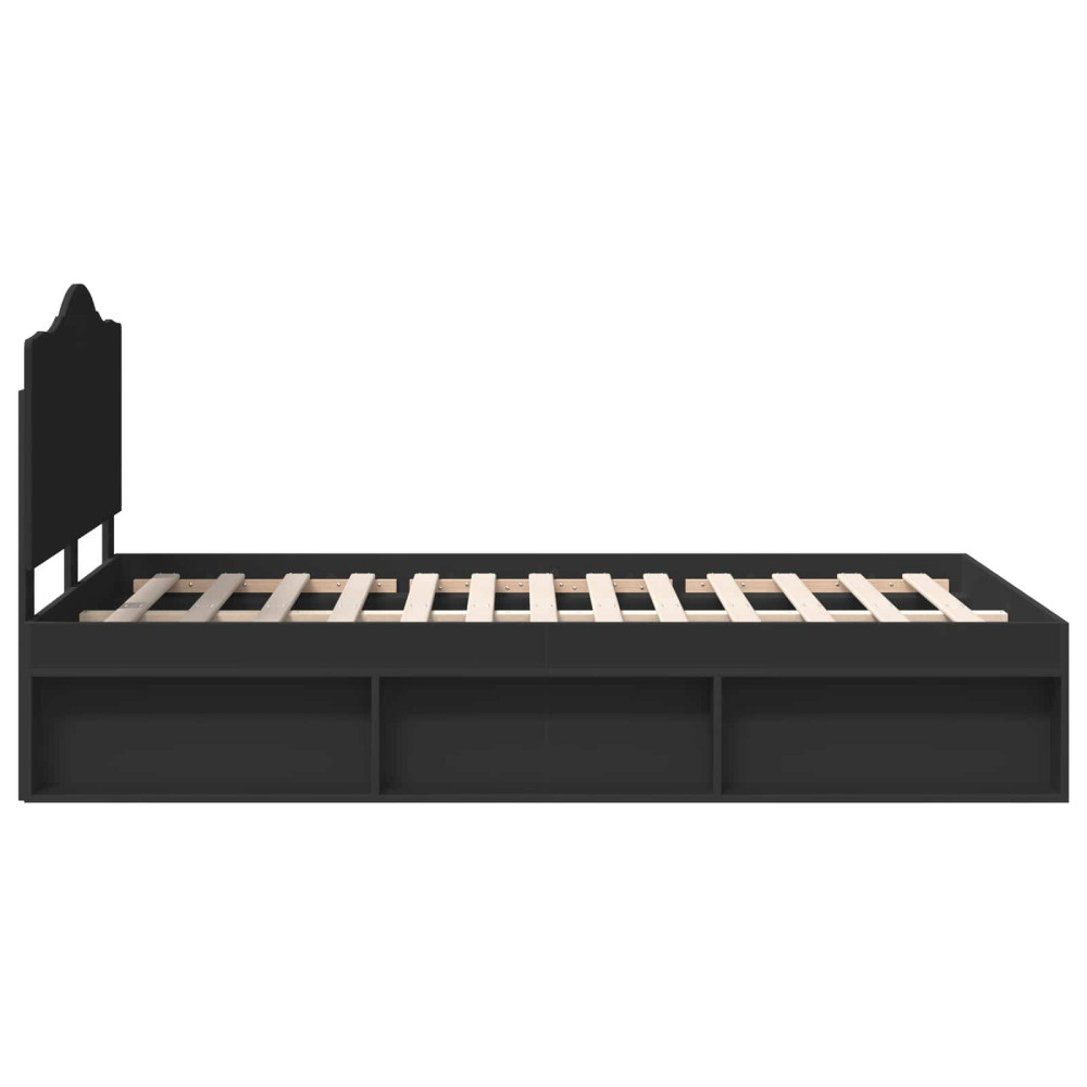 Produktbild för Sängram med huvudgavel Svart 135 x 190 cm Massiv furu