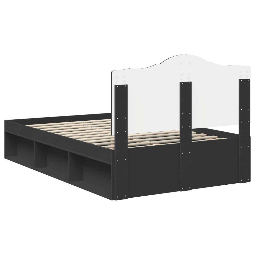 Produktbild för Sängram med huvudgavel Svart 135 x 190 cm Massiv furu