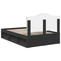 Produktbild för Sängram med huvudgavel Svart 135 x 190 cm Massiv furu