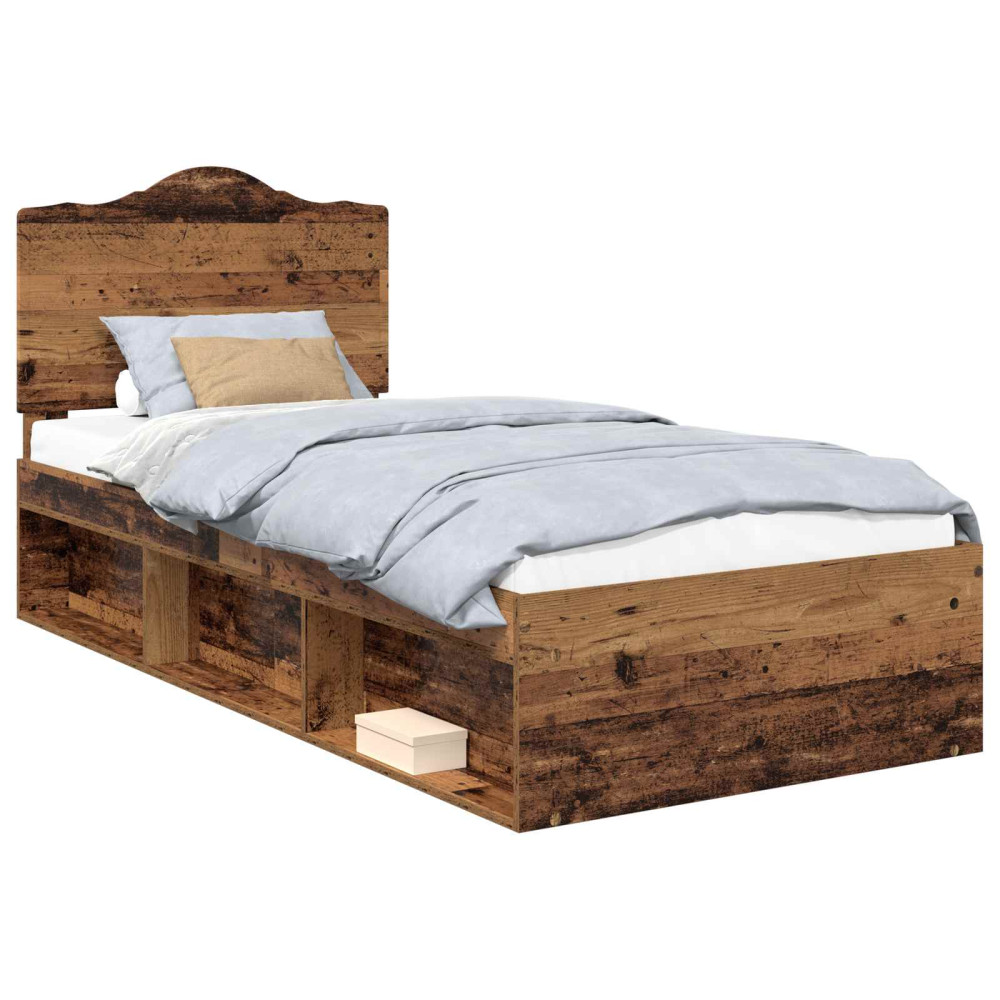 Produktbild för Sängram med huvudgavel Gammalt trä 90 x 200 cm Massiv furu