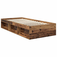 Produktbild för Sängram med huvudgavel Gammalt trä 90 x 200 cm Massiv furu