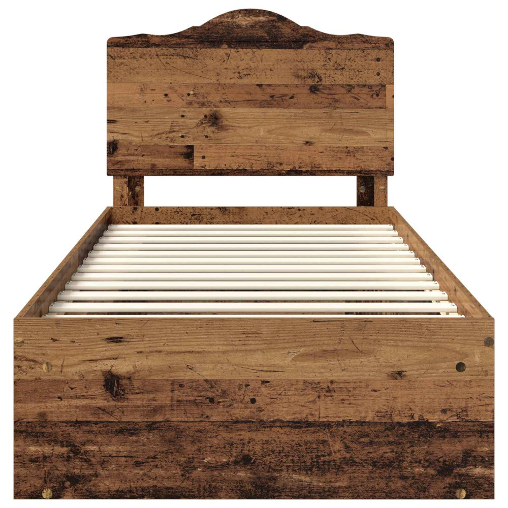 Produktbild för Sängram med huvudgavel Gammalt trä 90 x 200 cm Massiv furu