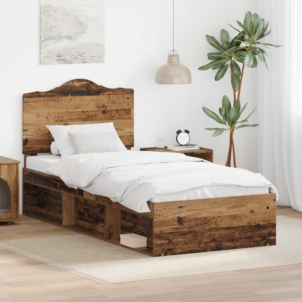 Produktbild för Sängram med huvudgavel Gammalt trä 90 x 190 cm Massiv furu