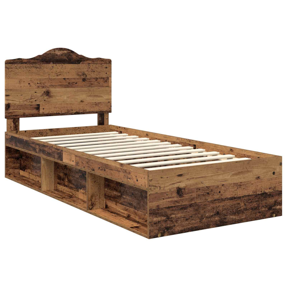 Produktbild för Sängram med huvudgavel Gammalt trä 90 x 190 cm Massiv furu