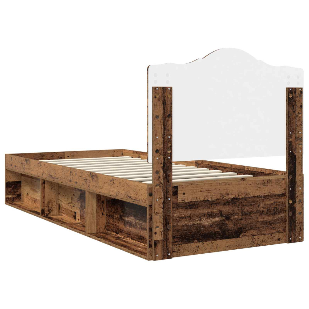 Produktbild för Sängram med huvudgavel Gammalt trä 90 x 190 cm Massiv furu