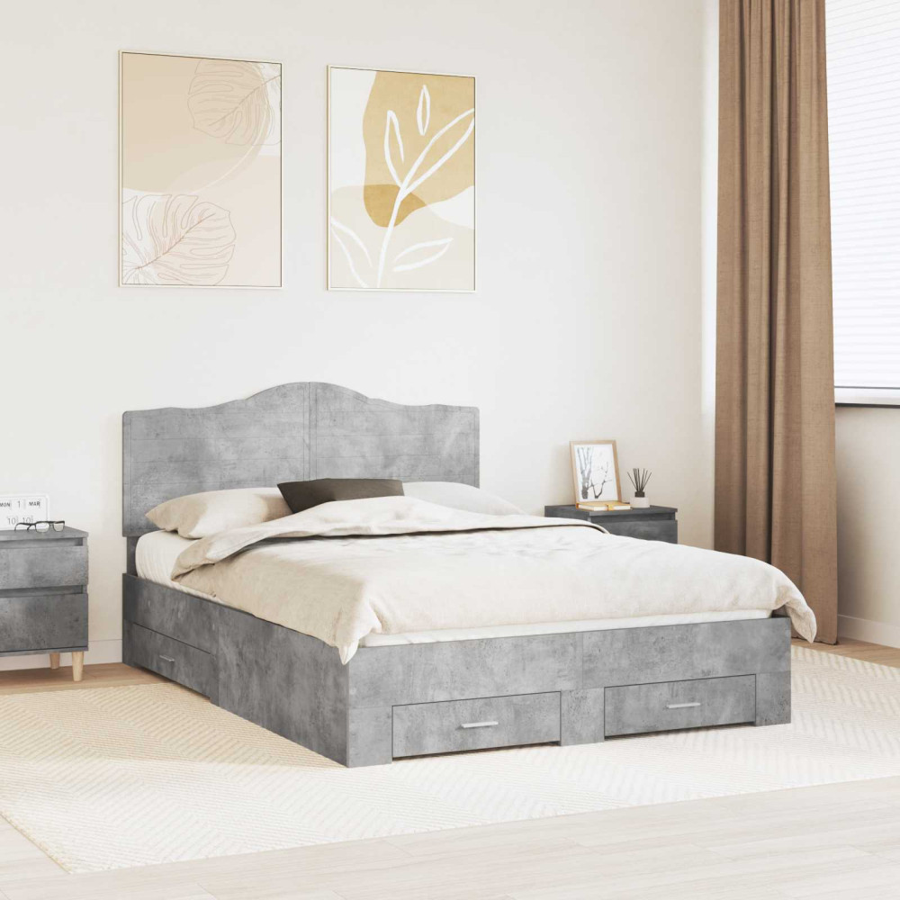 Produktbild för Sängram med huvudgavel Betonggrå 150 x 200 cm Konstruerat trä