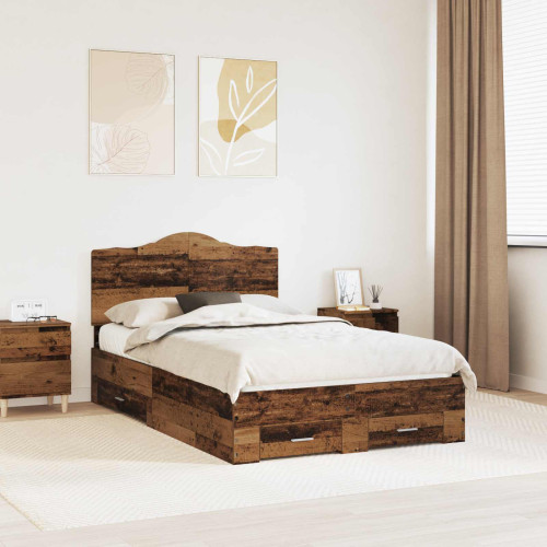 vidaXL Sängram med huvudgavel Gammalt trä 120 x 190 cm Konstruerat trä - Sängar & Sängramar