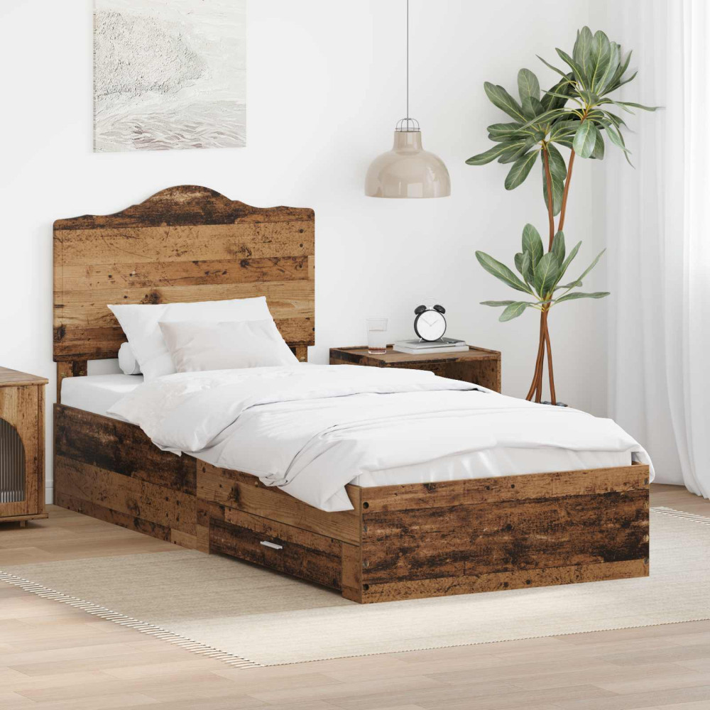 Produktbild för Sängram med huvudgavel Gammalt trä 90 x 190 cm Konstruerat trä