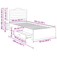 Produktbild för Sängram med huvudgavel Gammalt trä 90 x 190 cm Konstruerat trä