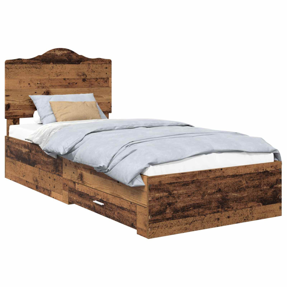 Produktbild för Sängram med huvudgavel Gammalt trä 90 x 190 cm Konstruerat trä