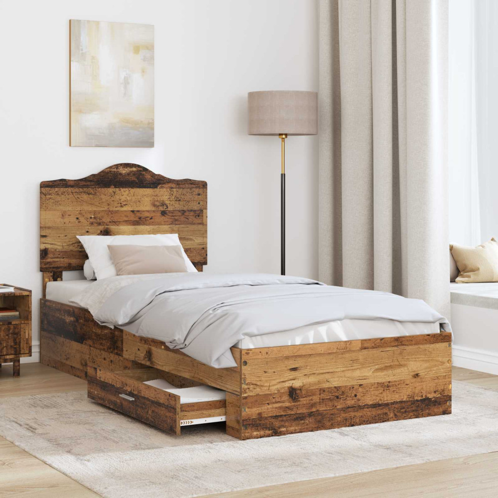Produktbild för Sängram med huvudgavel Gammalt trä 90 x 190 cm Konstruerat trä