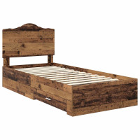 Produktbild för Sängram med huvudgavel Gammalt trä 90 x 190 cm Konstruerat trä