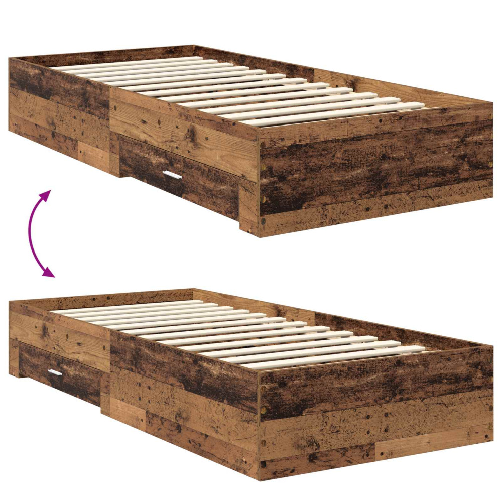 Produktbild för Sängram med huvudgavel Gammalt trä 90 x 190 cm Konstruerat trä