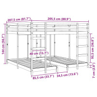 Produktbild för Trippla våningssängram Vaxbrun 200 x 200 cm Massiv furu