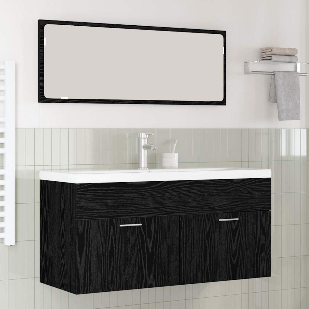 Produktbild för Badrumsskåp Svart Ek 100 x 38,5 x 46 cm Konstruerat trä