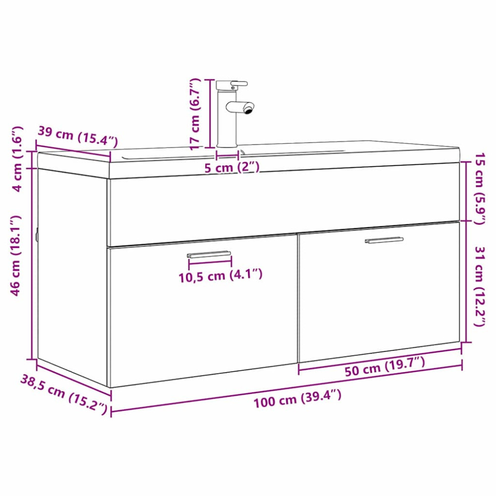 Produktbild för Badrumsskåp Svart Ek 100 x 38,5 x 46 cm Konstruerat trä