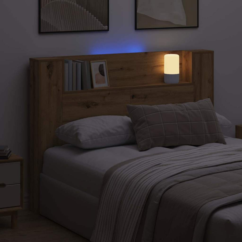 Produktbild för Förvaringssänggavel med LED Artisan-ek Konstruerat trä
