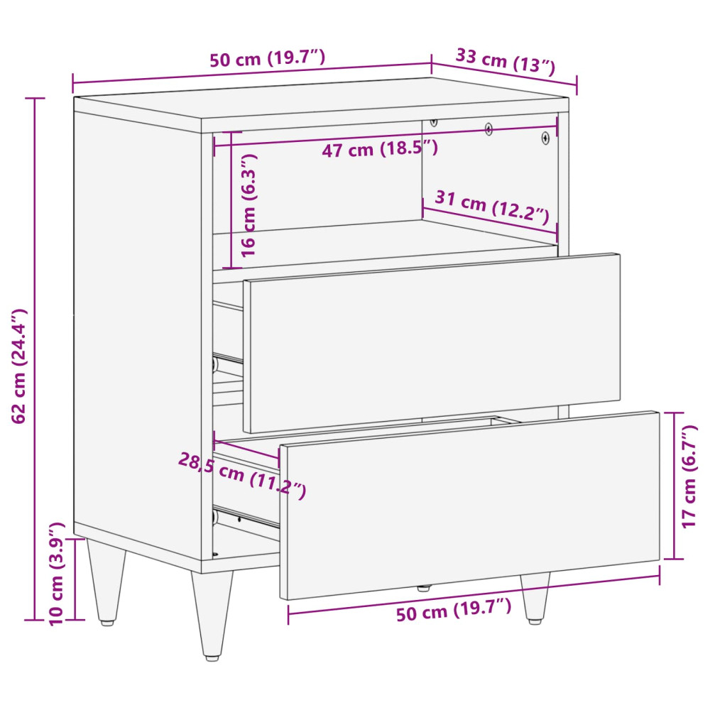 Produktbild för Sängbord Flerfärgsdesign 50 x 33 x 60 cm Massivt mangoträ
