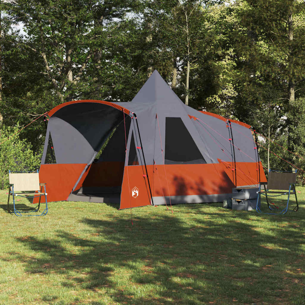 Produktbild för Tält för 8 personer med tak Grå och orange 720 x 465 x 295 cm