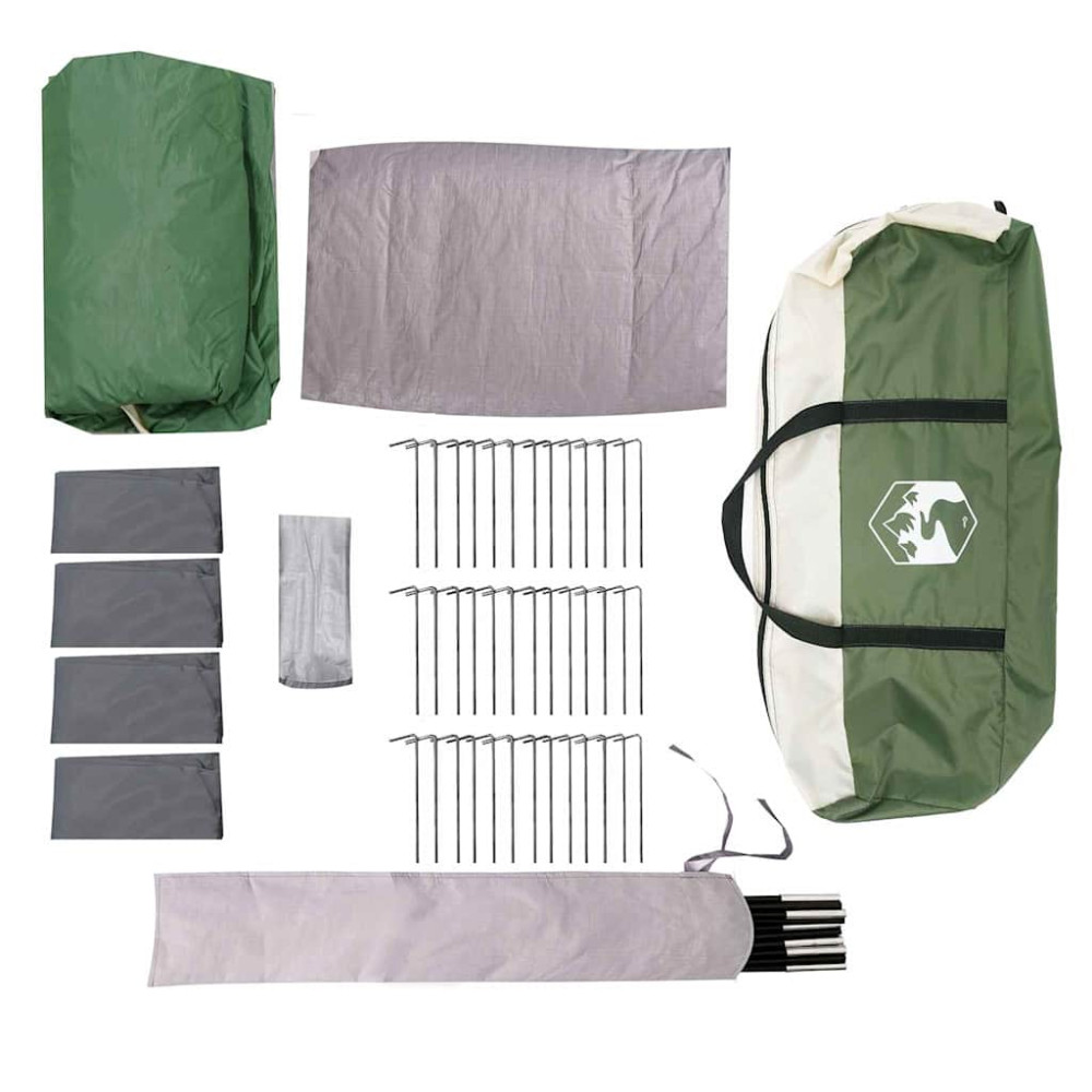 Produktbild för Familjetält 20-personer med tak Grön och Vit 745 x 700 x 217 cm