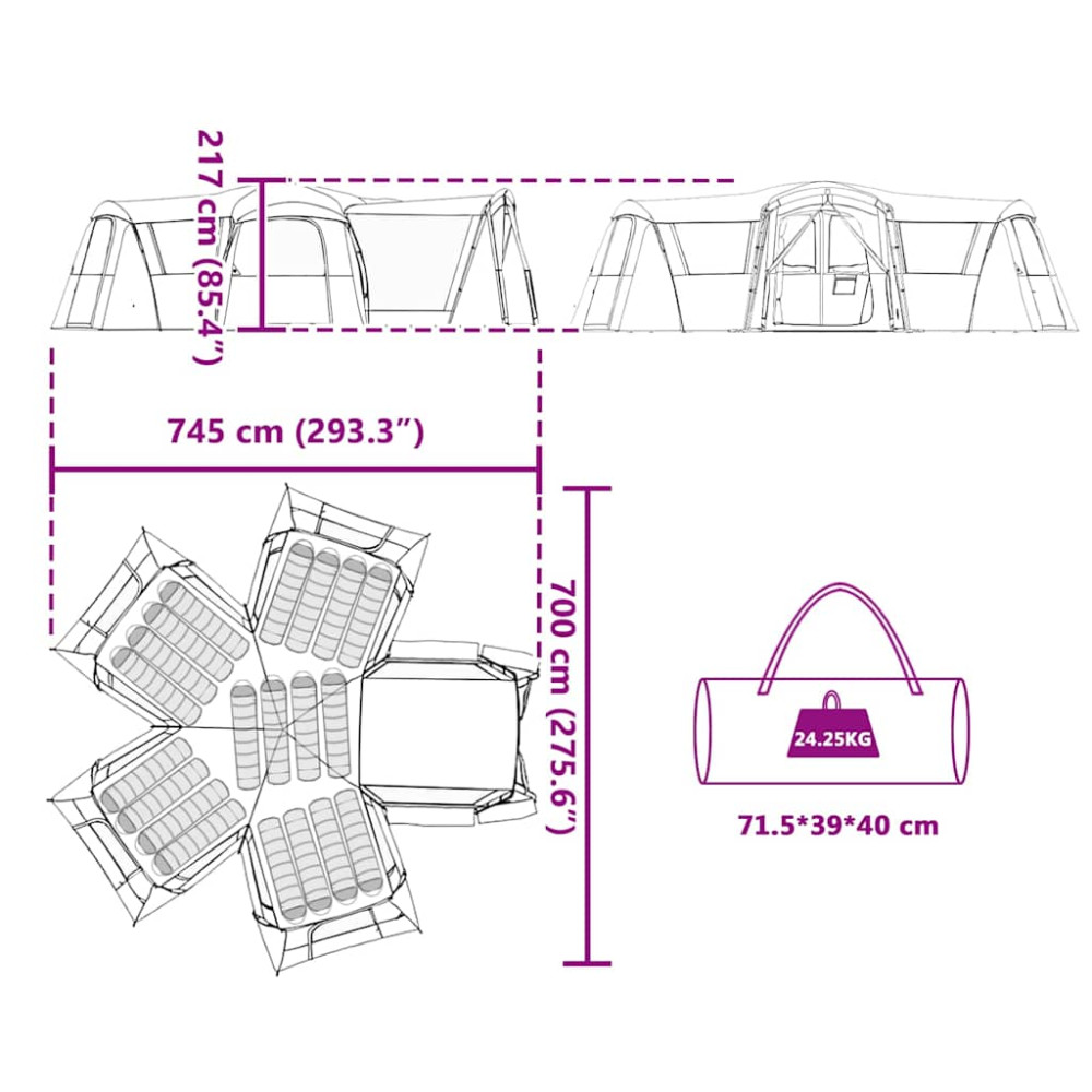 Produktbild för Familjetält 20-personer med tak Blå och grå 745 x 700 x 217 cm