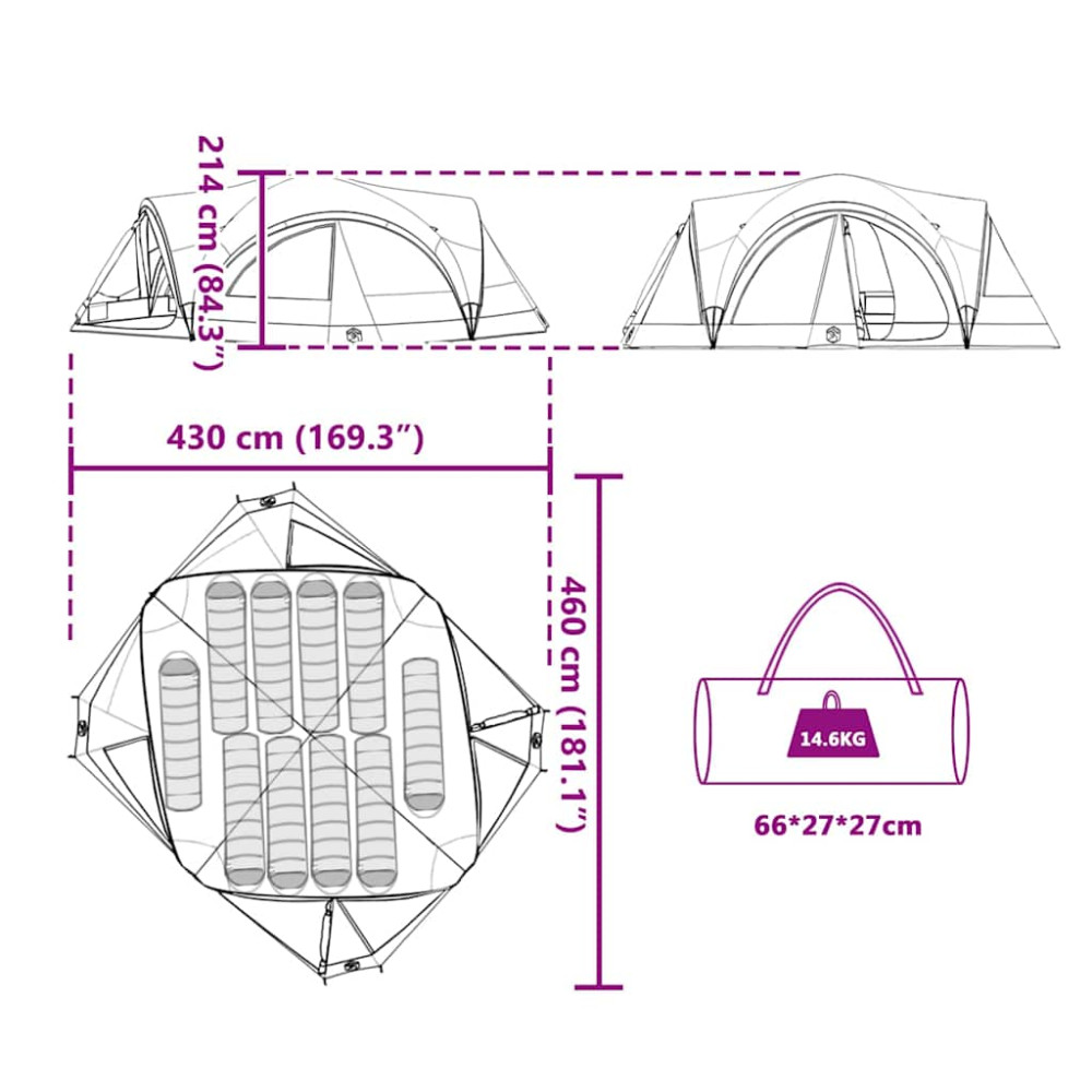 Produktbild för Familjetält för 10 personer Blå och grå 460 x 430 x 214 cm