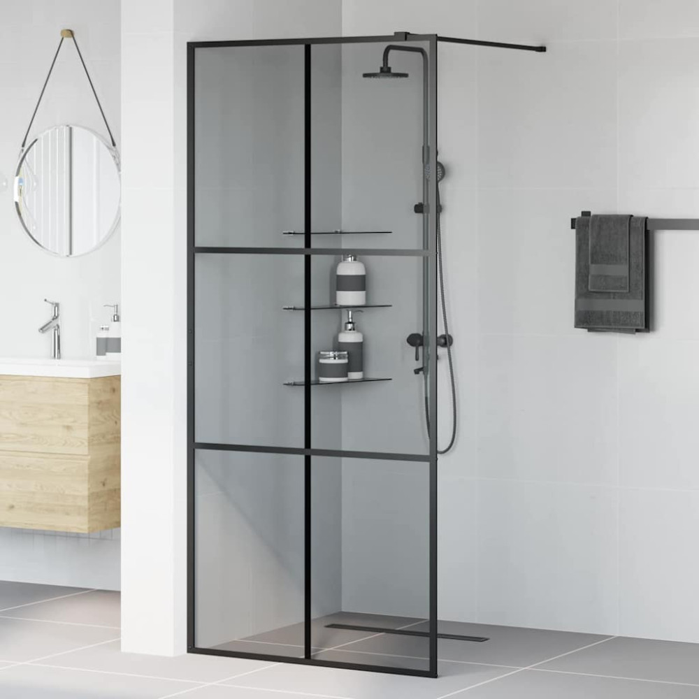 Produktbild för Walk-in Duschvägg Svart 90 x 195 cm härdat glas