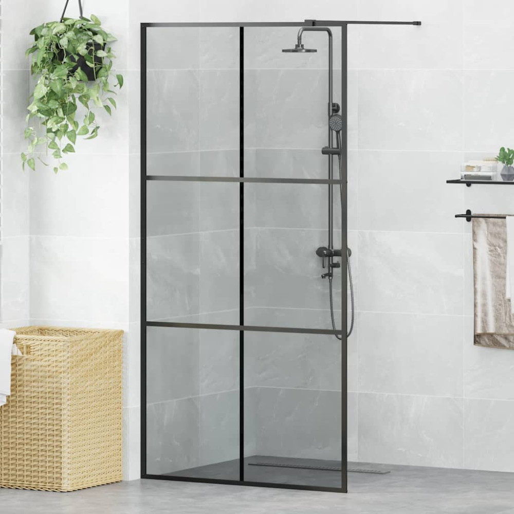 Produktbild för Walk-in Duschvägg Svart 100 x 195 cm härdat glas