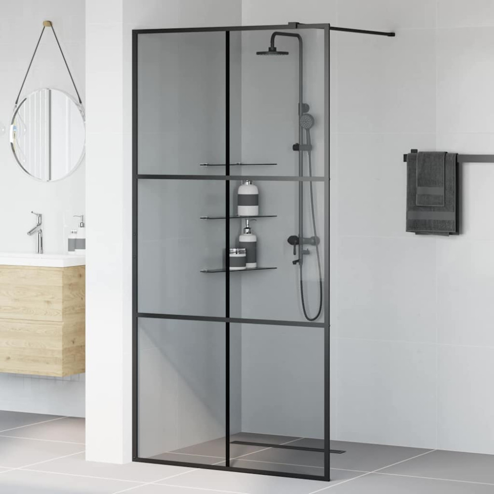 Produktbild för Walk-in Duschvägg Svart 100 x 195 cm härdat glas